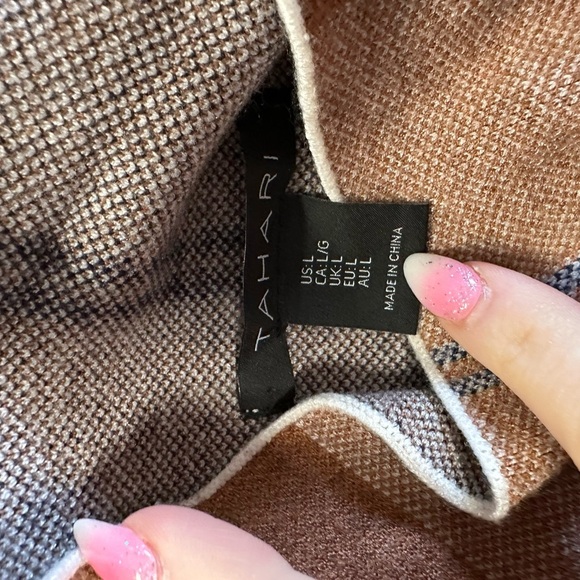 Tahari Cowl Neck Sweater in Brown and Cream Plaid - Picture 4 of 4